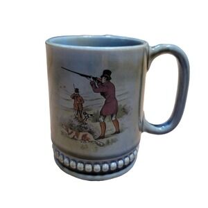 Irish Porcelain Wade Pottery Mug Hunting Scene Blue Green Ireland